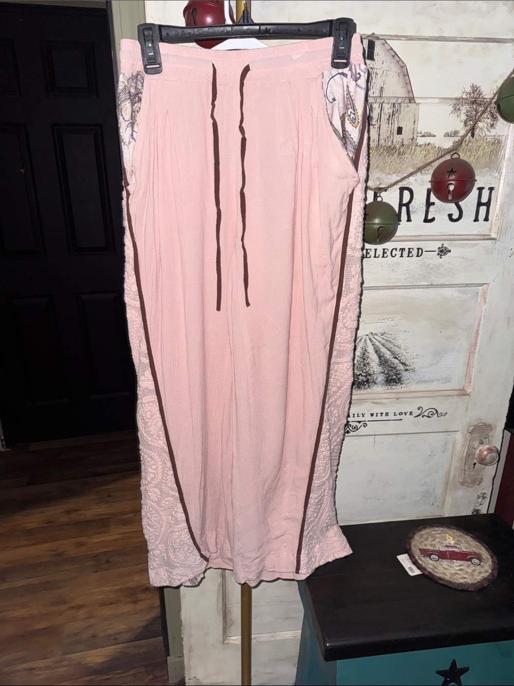 POL Soft Pink Wide Leg Pants with Drawstring